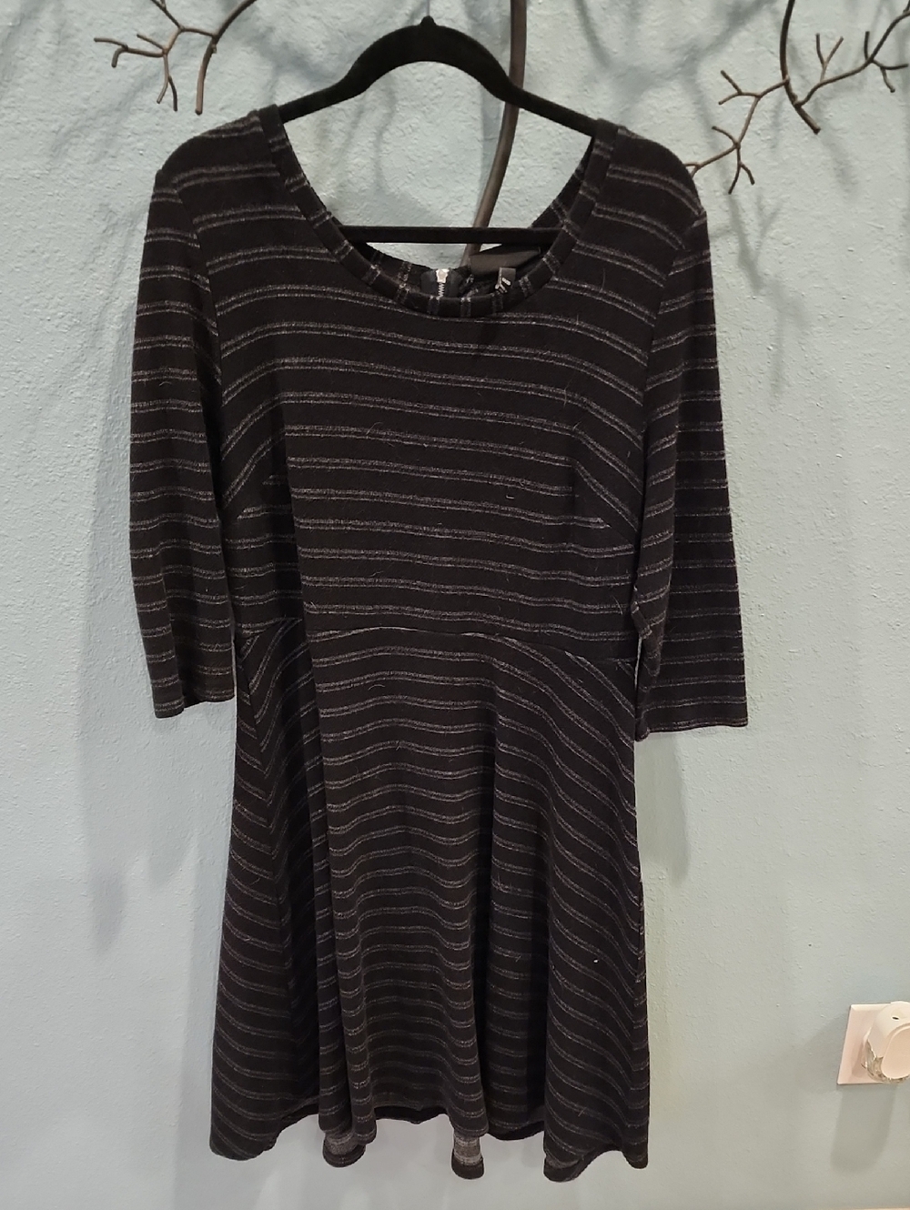 Lane Bryant Black Striped Midi Fit-and-Flare Dress
